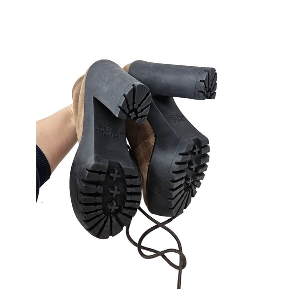 NEW Polo Ralph Lauren 39 Helene Brown Leather Chunky Platform Lace Up Boot - Picture 5 of 8